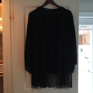 Black fringe open sweater